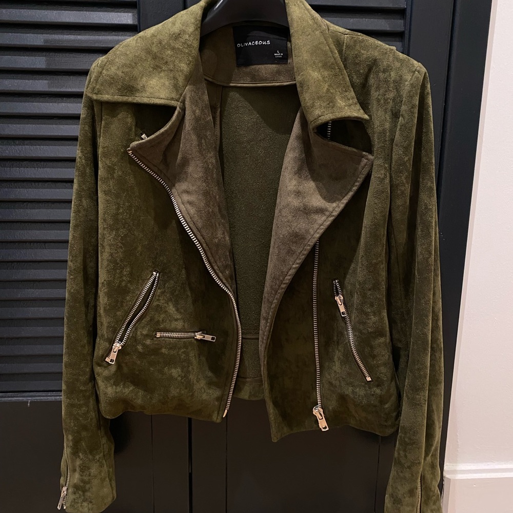 Olive green faux suede jacket